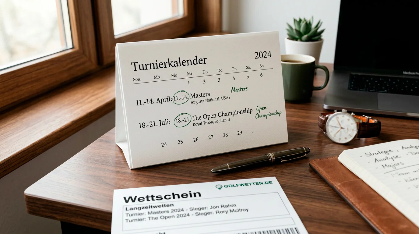 Kalender mit markierten Golf-Turnierdaten für Vorab-Wetten