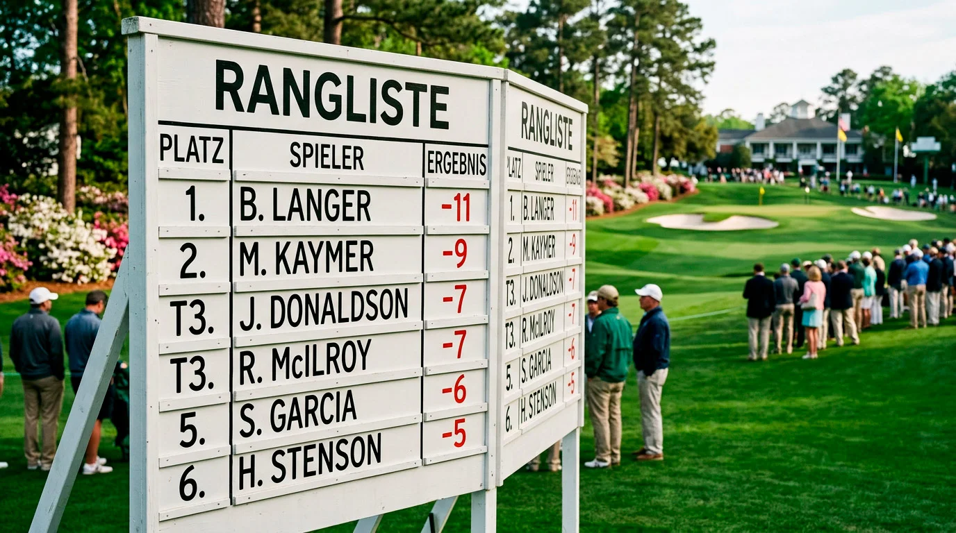 Golf-Turnier-Leaderboard mit Platzierungen der Spieler