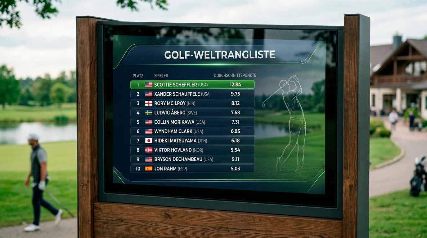 Weltranglisten-Display mit Top-Golfern