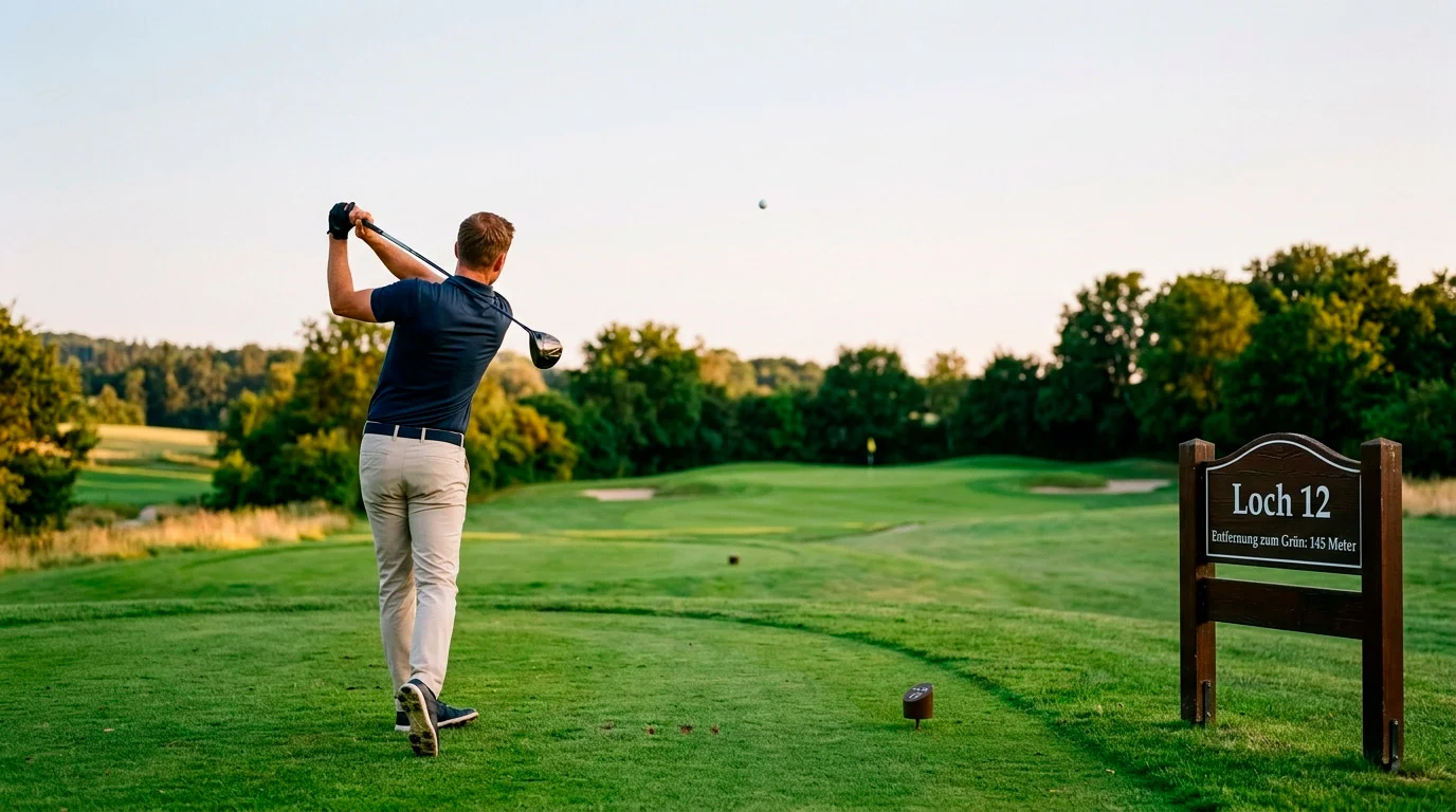 Golfer bei einem präzisen Approach-Schlag auf das Grün
