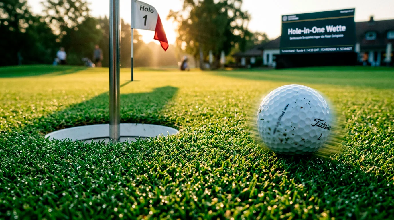 Golfball auf dem Weg zum Loch auf einem Par-3-Grün