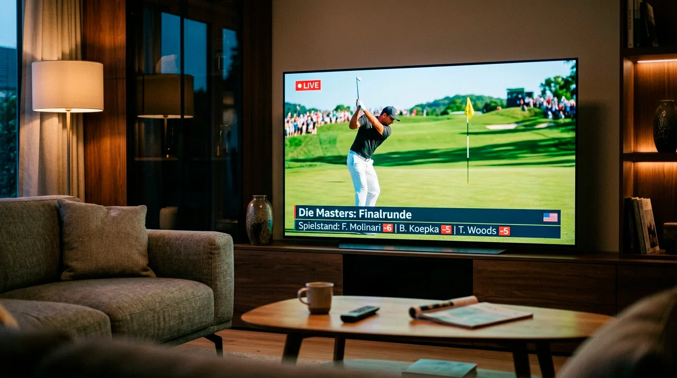 Fernseher zeigt Live-Golf-Übertragung im Wohnzimmer